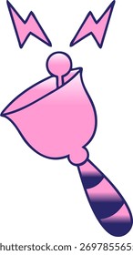 Gradiente sombreado de dibujos animados de una campana de mano que suena en color neón brillante