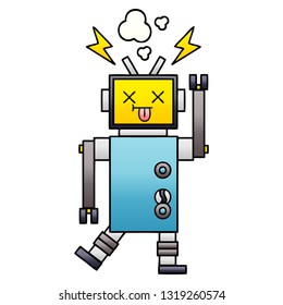 gradient shaded cartoon of a robot malfunction