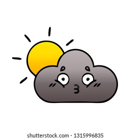 gradient shaded cartoon of a storm cloud and sun
