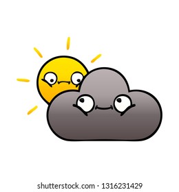 gradient shaded cartoon of a storm cloud and sun