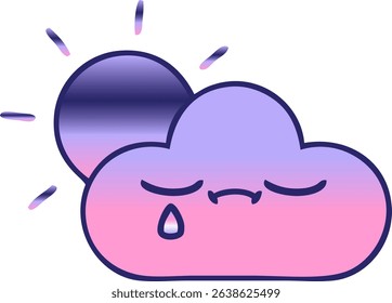 gradient shaded cartoon of a storm cloud and sun in bright neon colors