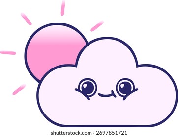 Dibujo animado sombreado degradado de un sol y una nube en color neón brillante