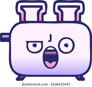 gradient shaded cartoon of a of a toaster in bright neon colors