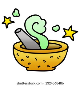gradient shaded quirky cartoon magic pestle and mortar