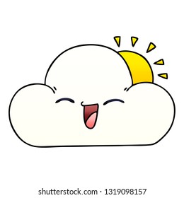 gradient shaded quirky cartoon sun and happy cloud