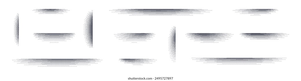 Gradient shadow with grainy noise and stipple effect. lines with dot and grit texture. Drop shadow with shaded edges. Flat vector illustration isolated on white background.