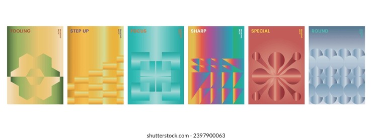 Gradient shape art Graphic design template set elegant unique book cover printing leaflet brochure banner poster editorial layout background geometric abstract concept groove