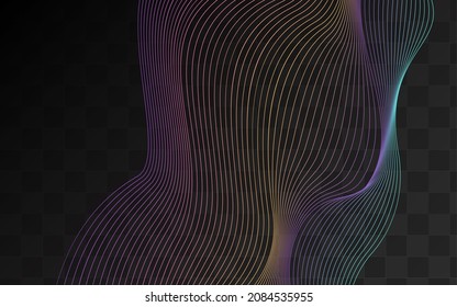 Gradient Shape Creative Vector Transparent Background. Digital Curve Movement Illustration. Wavy Sound Cover. Rainbow Dynamic Element Light Template.