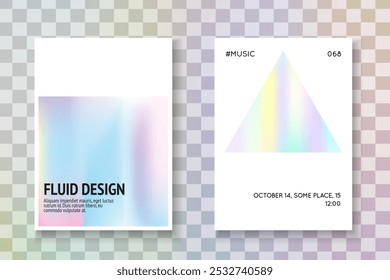 Forma de degradado. Fluido de geometría. Pantalla de moda. Cubierta Holográfica Azul. Presentación minimalista. Plantilla del prisma empresarial. Anuncio cromado. Forma de degradado púrpura