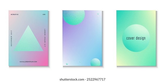 Gradient Shape. Grainy Minimal Design. Abstract Poster. Geometric Space Illustration. Violet Grain Triangle Set. Hipster Placard. Hologram Banner. Purple Gradient Shape