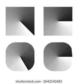 Gradient shape icon. Metallic square element. Vector smooth transition. Monochrome rounded design.