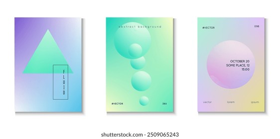 Gradient Shape. Minimal Poster. Abstract Background. Fluorescent Space Illustration. Geometric Elegant Placard. Hologram Poster. Violet Holographic Set. Blue Gradient Shape