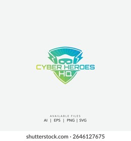  Moderno Gradiente Escudo logotipo para segurança cibernética, Futurista Cyber Security Hero Headquarters Ícone Escudo