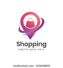 Gradient shopping location pin logo design
