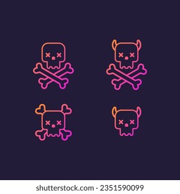 Gradient skulls icon with bones and horns. Minimalistic skulls with gradient for Halloween.