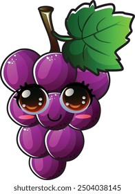 gradient smiling grape cartoon sticker vector illustration