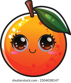 gradient smiling orange cartoon sticker vector illustration