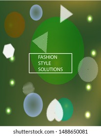 Gradient smooth mesh background. Dynamic backdrop with colored bubbles and white shapes. Vector illustration art. Green eco template for your poster, banner or graphic design.