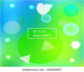 Gradient smooth mesh background. Futuristic backdrop with colored bubbles and white shapes. Vector illustration flyer. Green eco template for your poster, banner or graphic design.