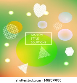 Gradient smooth mesh background. Liquid backdrop with colored bubbles and white shapes. Vector illustration elements. Pink eco template for your poster, banner or graphic design.