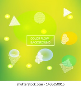 Gradient smooth mesh background. Vector illustration texture. Clean backdrop with colored bubbles and white shapes. Green eco template for your poster, banner or graphic design.