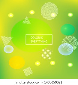 Gradient smooth mesh background. Vector illustration elements. Futuristic backdrop with colored bubbles and white shapes. Green eco template for your poster, banner or graphic design.