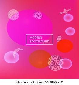 Gradient smooth mesh background. Vector illustration art. Commercial backdrop with colored bubbles and white shapes. Pink eco template for your poster, banner or graphic design.