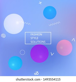 Gradient smooth mesh background. Vector illustration art. Light backdrop with colored bubbles and white shapes. Blue eco template for your poster, banner or graphic design.