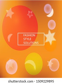 Gradient smooth mesh background. Vector illustration vintage. Vibrant backdrop with colored bubbles and white shapes. Orange eco template for your poster, banner or graphic design.