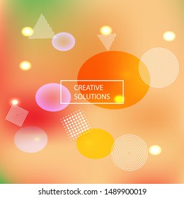 Gradient smooth mesh background. Vibrant backdrop with colored bubbles and white shapes. Vector illustration art. Pink eco template for your poster, banner or graphic design.