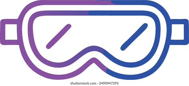 Gradient snorkel mask outlined in blue and purple, with simple design elements.