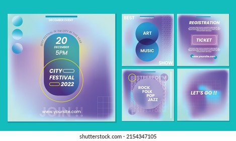 gradient social media pack square feed with beautiful purple and blue pack colors, vector event feed posters and content templates that can be edited professionally gradient can also be used in party 