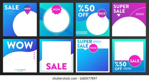 Gradient social media post template, for blog and business. Blue, Purple, Turquoise minimalistic geometric concept.