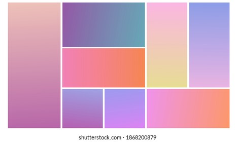 Gradient soft color background set. Modern screen vector design for mobile app, UI or website. Soft minimalist color abstract gradients of various tones