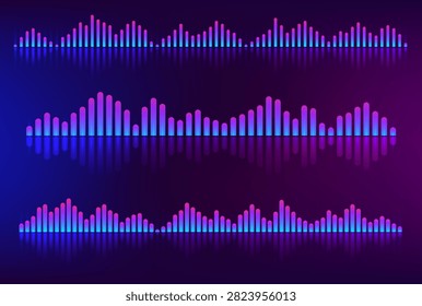 Gradient sound equalizer collection with modern audio waveforms for podcast, music visualization, streaming platforms, radio broadcasting and AI voice applications