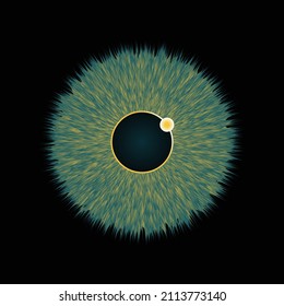 Ojo de espacio degradado con satélite resaltado sobre un fondo negro. Ilustración vectorial.