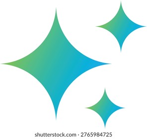 Gradient sparkle icon, green blue magic star symbol, glowing AI assistant element, vibrant shine and glitter icon, twinkling star shapes for tech interface and creative design.