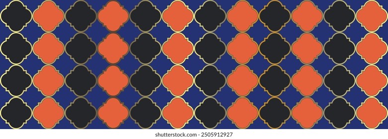 Gradient Sparkling Pattern. Cool Eastern Mosaic. Noble Arabesque Texture. Quatrefoil Moroccan Ethnic Tesselation. Geometric Trellis Tile. Trendy Geo Curved. Traditional Seamless Arabic Poster.