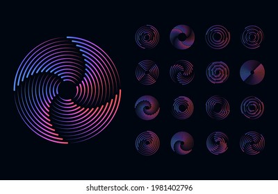 Gradient speed lines in circle form. Geometric art, radial border for logo. Halftone round elements vector.