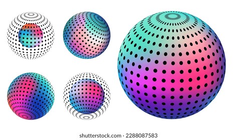 Gradient Spherical dot set, holographic vibrant round icon. Multicolor buttons can be used in banner, social media, web, as design element.