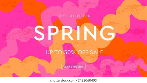 Gradient Spring Design with Abstract Geometric Wave Curve. Background for Advertising, Web, Poster, Social Media, Banner, Cover. 3d Sale Offer 50%. Pattern Liquid Optic Strips.