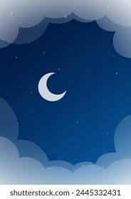 Gradient spring night moon illustration poster. Beautiful moon rise in starry sky.