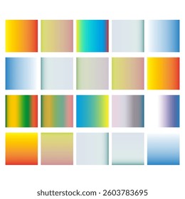 Gradient square collection. Colorful spectrum tones. Smooth vector transitions. Bright gradient backgrounds.