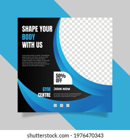 Gradient square flyer template with photo. - Vector.