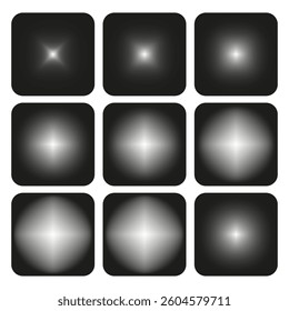 Gradient squares design. Blurred geometric effects. Black and white tones. Smooth lighting transitions.
