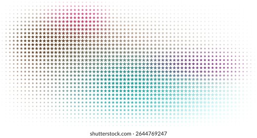 Gradient star pattern illustration transitioning from vibrant colors to white, featuring a halftone design and smooth color blending creating a bright and abstract digital artwork representation.