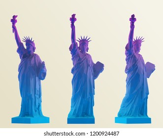 Gradient Statue of Liberty Set, New York landmark, American symbol Vector 3D Rendering