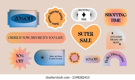 Gradient stickers with slogans. Aesthetic vintage bages. Stickers for sale.