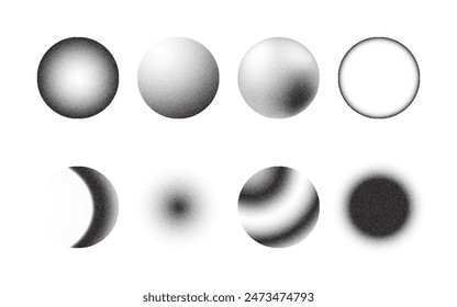 Gradient stipples noise circles made of grains and dots, halftone sphere round pattern texture elements