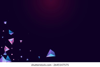 Gradient Stone Vector Dark Violet Background. Cosmic Abstract Polyhedron Presentation. Rainbow Dynamic Geometric Magazine. Holographic Shards Flying Poster.